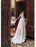 Long Sleeve Beaded Ivory Lace Cathedral Wedding Dress